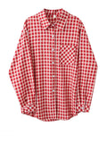 Adventurous Plaid Loose Blouse Boho Brown