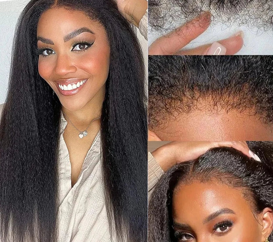 4C Hairline Edge Kinky Straight Wig Curly Baby Hair 13x4 HD Lace Frontal Wigs Brazilian Yaki Straight Wig Human Hair Ossilee HOL stores