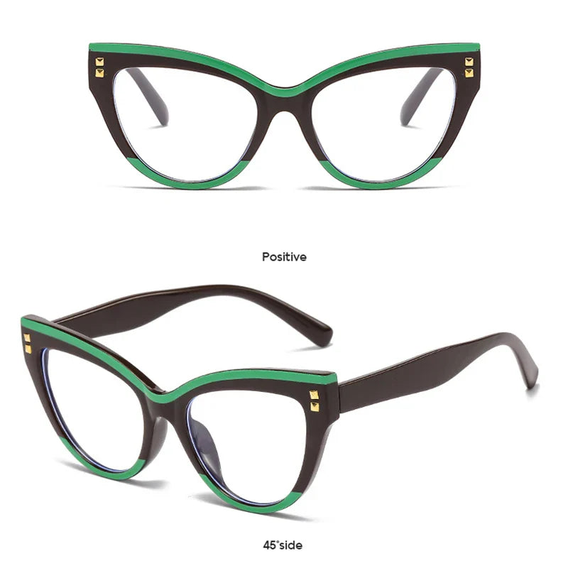 Anti Blue Light Optical Cat Eye Glasses Women Vintage Brand Designer Myopia Prescription Sexy Ladies Rivet Eye Glasses Frame T&L Fashions Boutique