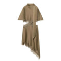 Audacious Scarf Collar Mini Dress Boho Brown