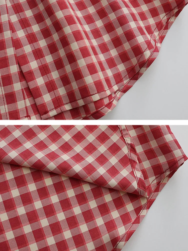 Adventurous Plaid Loose Blouse Boho Brown