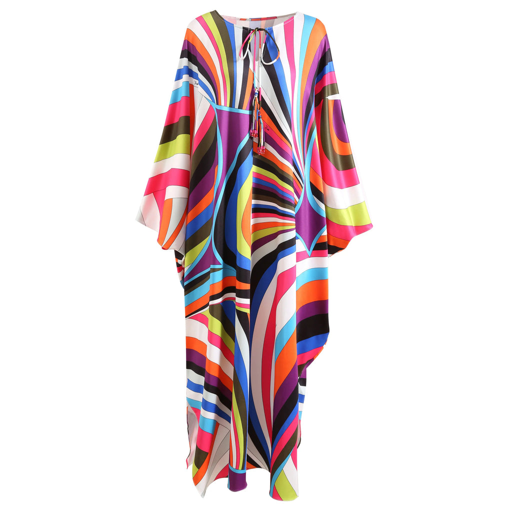 Vibrant Printed Loose Maxi Dress Boho Brown