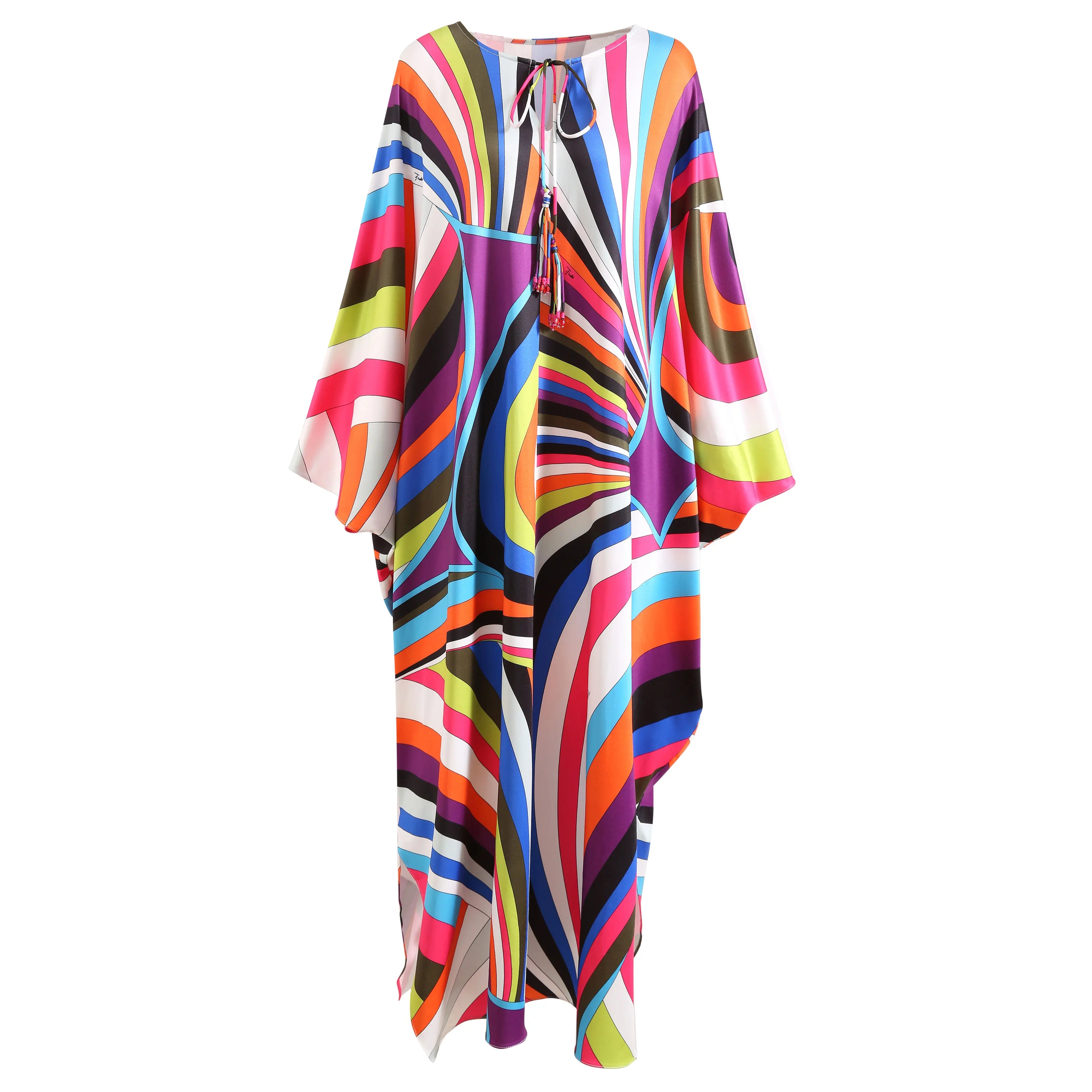 Vibrant Printed Loose Maxi Dress Boho Brown