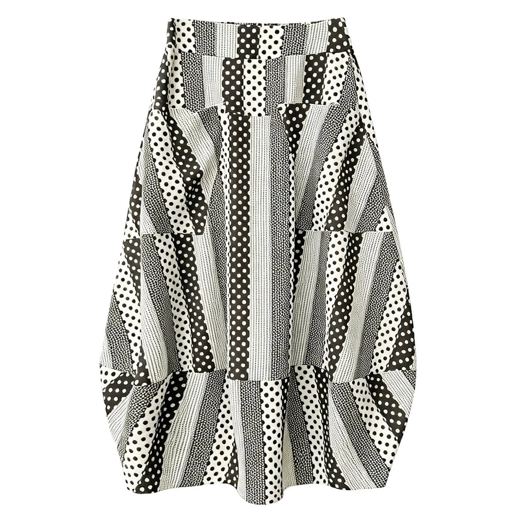 Unique Dot Striped A-Line Skirt Boho Brown