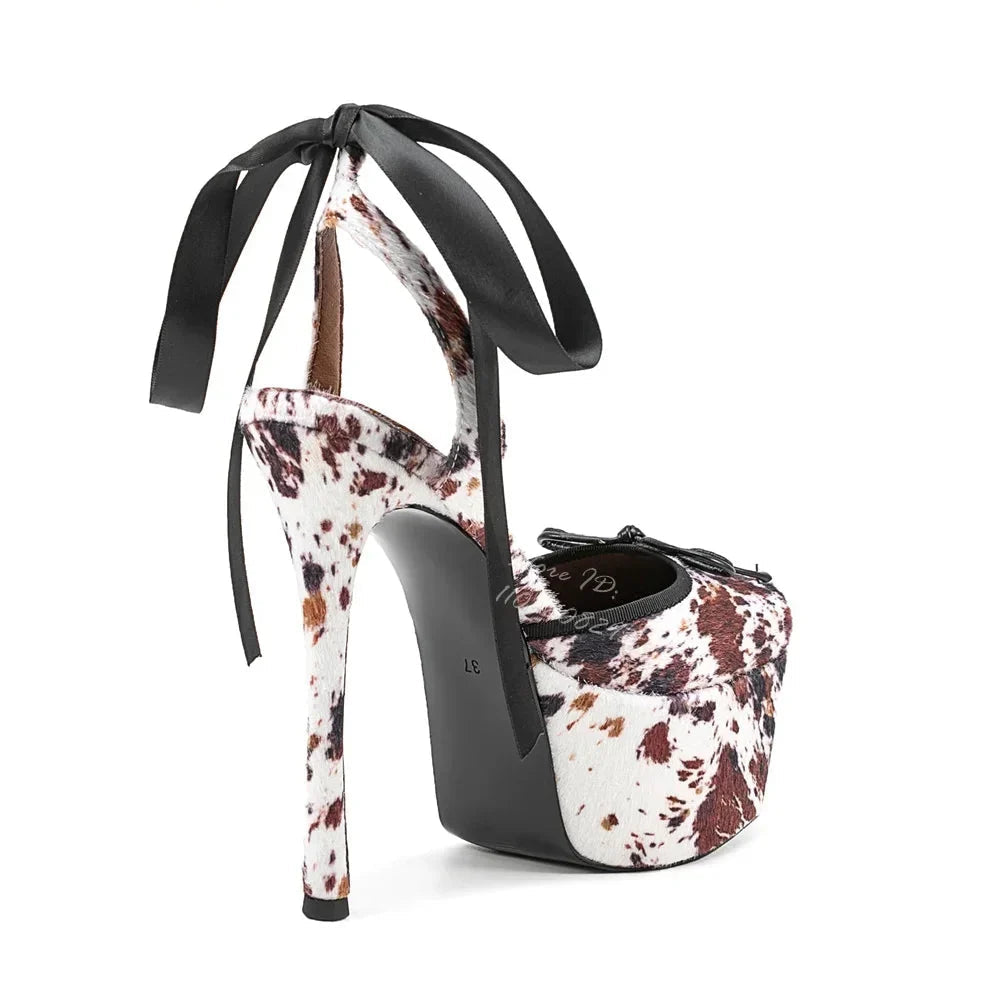 Audacious Horsehair Patchwork Pumps Boho Brown