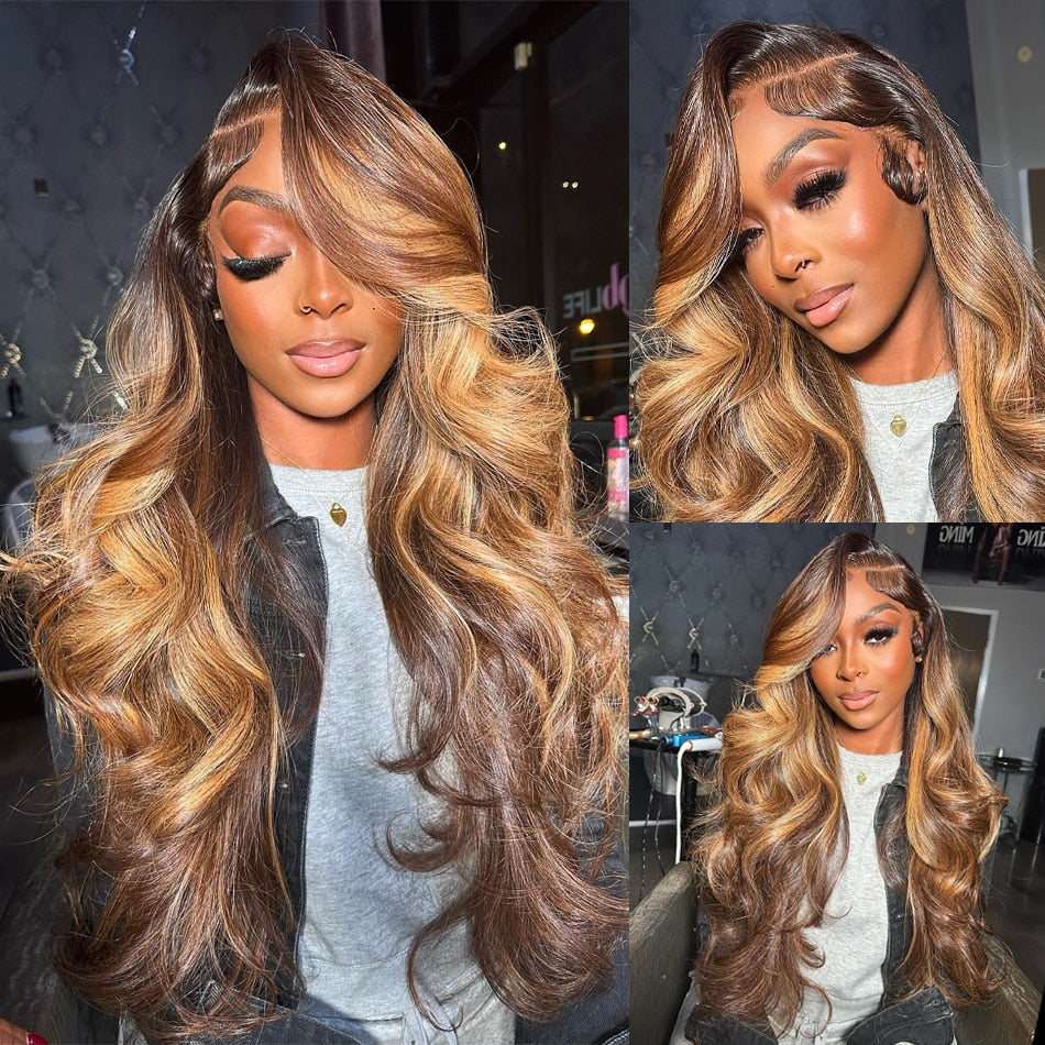 Highlight Wig Human Hair 13x4 Lace Frontal Wig Colored Human Hair Wigs For Women 30 Inch Honey Blonde Body Wave Lace Front Wig HOL stores