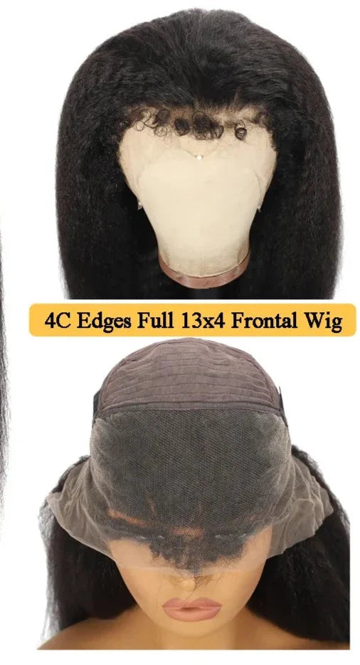 4C Hairline Edge Kinky Straight Wig Curly Baby Hair 13x4 HD Lace Frontal Wigs Brazilian Yaki Straight Wig Human Hair Ossilee HOL stores