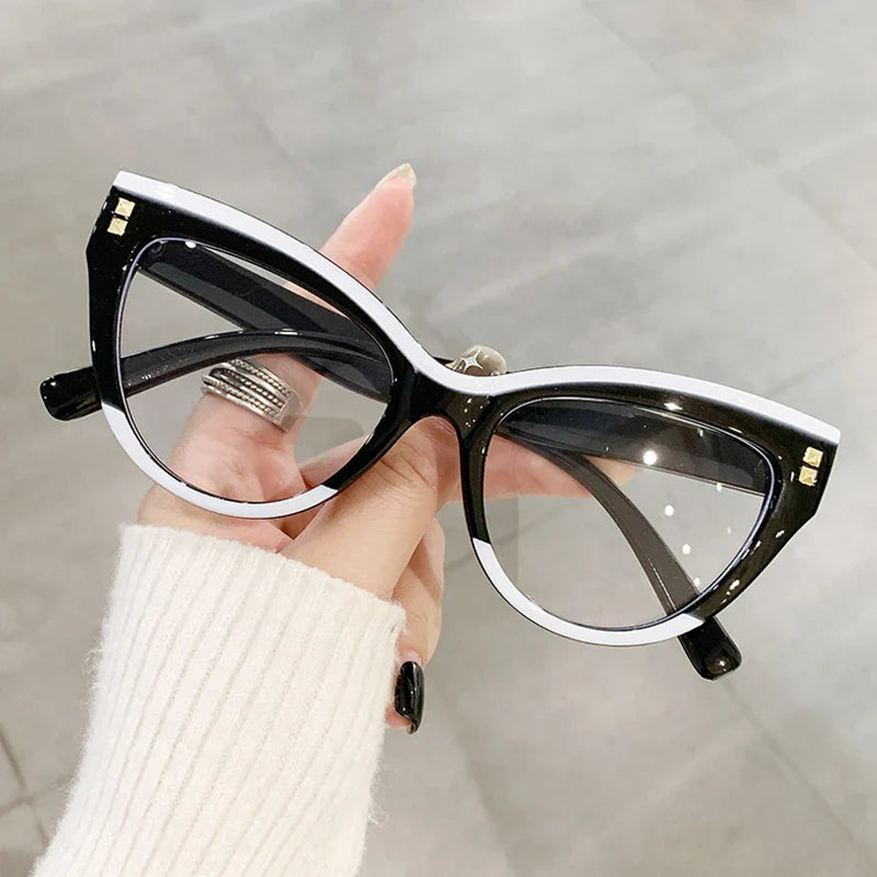 Anti Blue Light Optical Cat Eye Glasses Women Vintage Brand Designer Myopia Prescription Sexy Ladies Rivet Eye Glasses Frame T&L Fashions Boutique