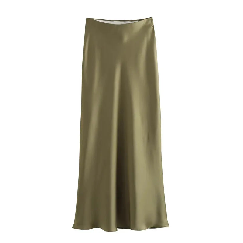 Refined Silk Midi Skirt Boho Brown