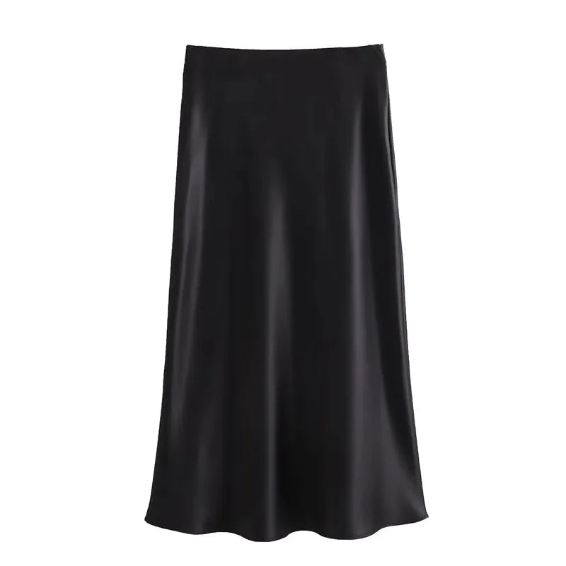 Refined Silk Midi Skirt Boho Brown
