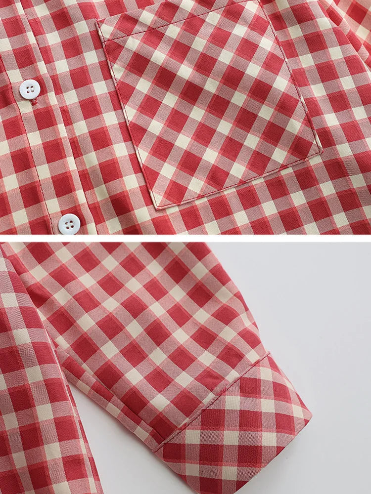 Adventurous Plaid Loose Blouse Boho Brown