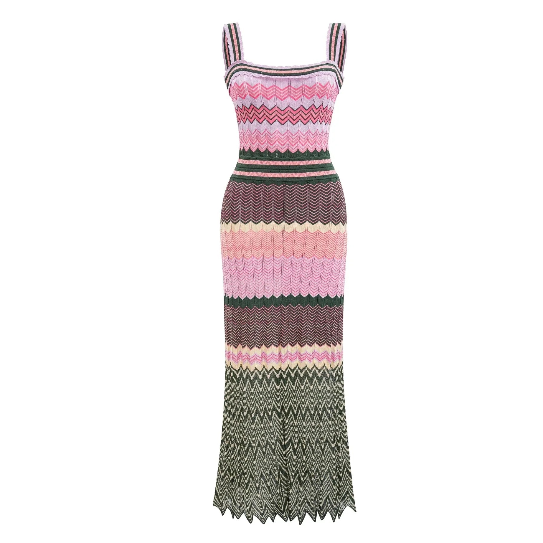 Vibrant Knitted Geometric Maxi Dress Boho Brown