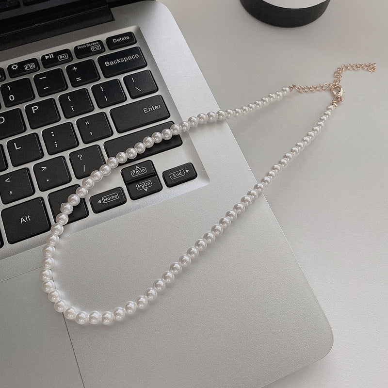 French lazy pearl necklace female niche high-end temperament versatile clavicle chain 2024 new sweater necklace