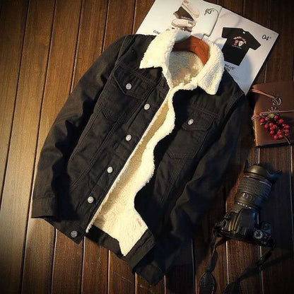 Winter fleece denim jacket men's thickened warm sherpa denim jacket autumn and winter loose and large Fashionable cotton padded clothes