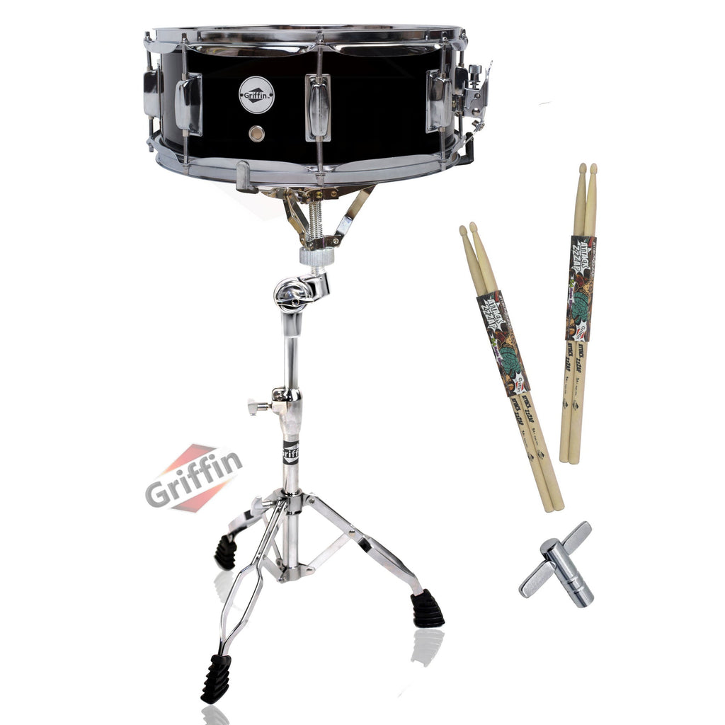 GRIFFIN Snare Drum Kit with Snare Stand, 2 Pairs of Drum Sticks & Drum Key | Wood Shell Drum Set, Maple Sticks, Chrome Holder Acoustic Marching Percussion Musical Instrument Practice Package GeekStands.com