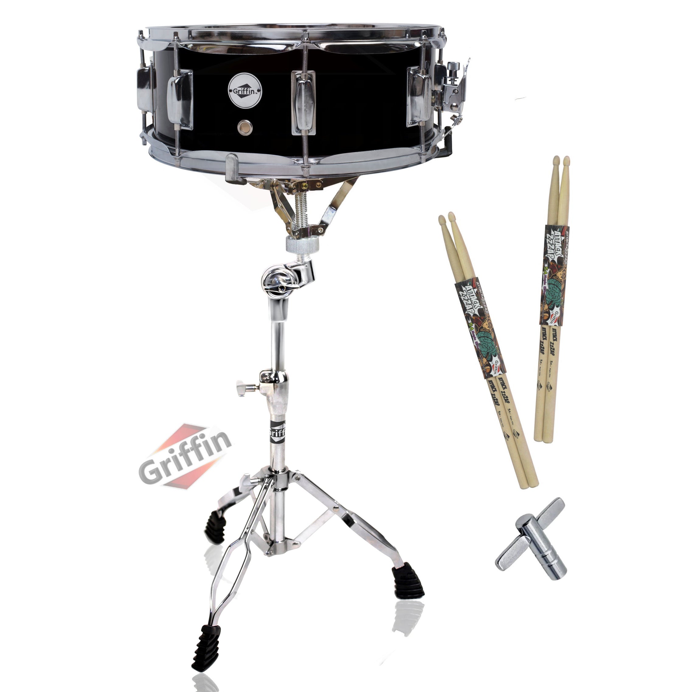 GRIFFIN Snare Drum Kit with Snare Stand, 2 Pairs of Drum Sticks & Drum Key | Wood Shell Drum Set, Maple Sticks, Chrome Holder Acoustic Marching Percussion Musical Instrument Practice Package GeekStands.com