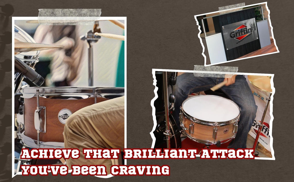 GRIFFIN Snare Drum Package with Snare Stand, 2 Pairs of Drum Sticks & Drum Key | Snare Kit with Poplar Wood Shell 14" x 5.5" with Flat Hickory PVC GeekStands.com