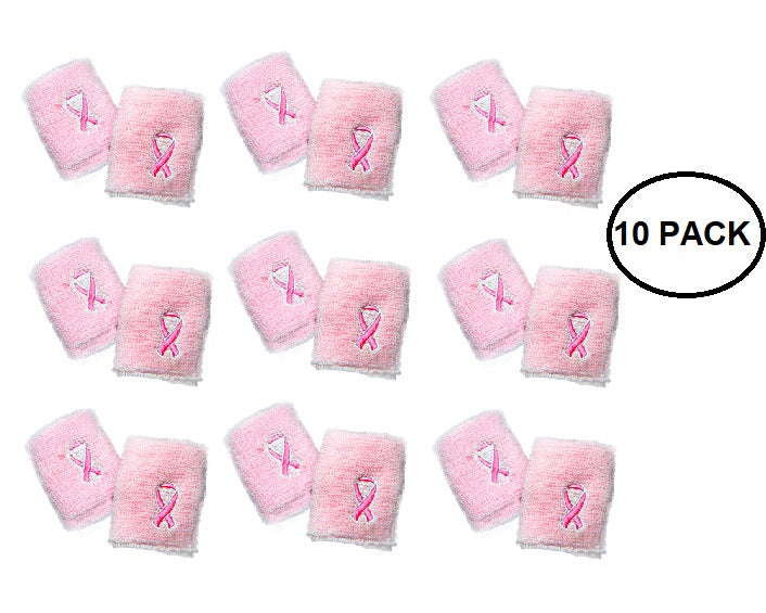 10 Pack Pink Ribbon Sport Sweat Wristbands The Awareness Company
