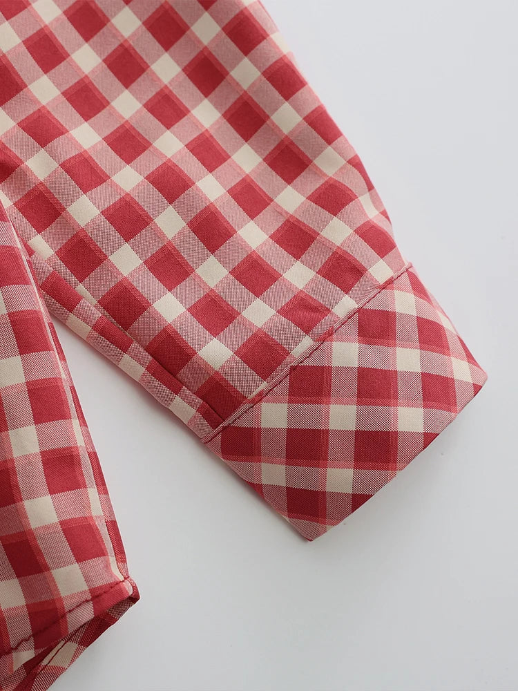 Adventurous Plaid Loose Blouse Boho Brown