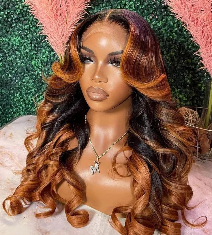 4x4 Lace Closure Wig Ombre Ginger Brown Colored Pre-Plucked 13x6 HD Transparent Lace Frontal Wig Wave Human Hair Orange Ginger HOL stores
