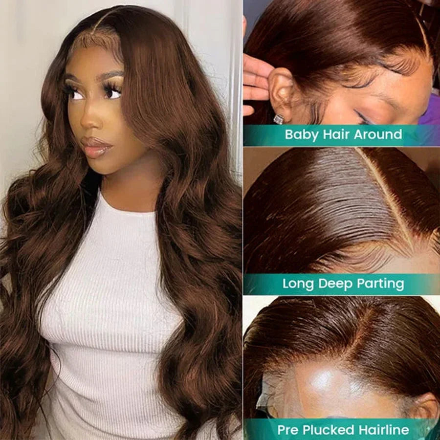 HD 13x4 Chocolate Brown Lace Front Human Hair Wigs For Women Body Wave Transparent 360 Full Lace Frontal Wigs On Clearance Sale HOL stores