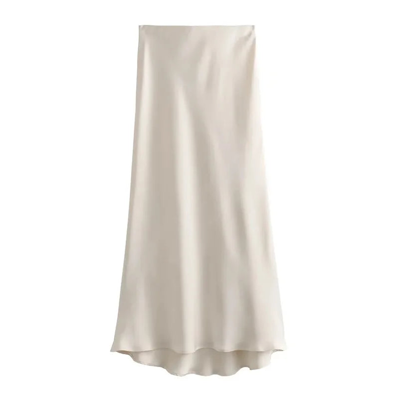 Refined Silk Midi Skirt Boho Brown