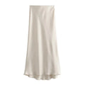 Refined Silk Midi Skirt Boho Brown