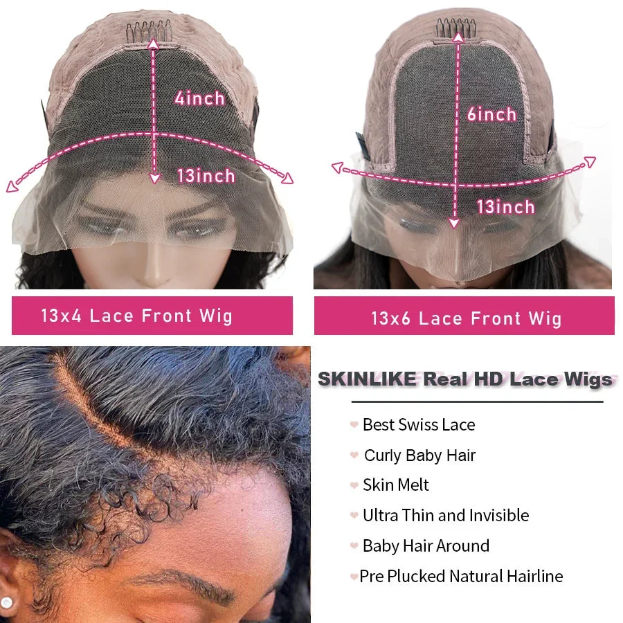 4C Kinky Edges HD Lace Wigs Deep Water Wave 13x6 HD Lace Frontal Wig Human Hair Glueless 30 34 Inch Lace Front Wigs for Women HOL stores