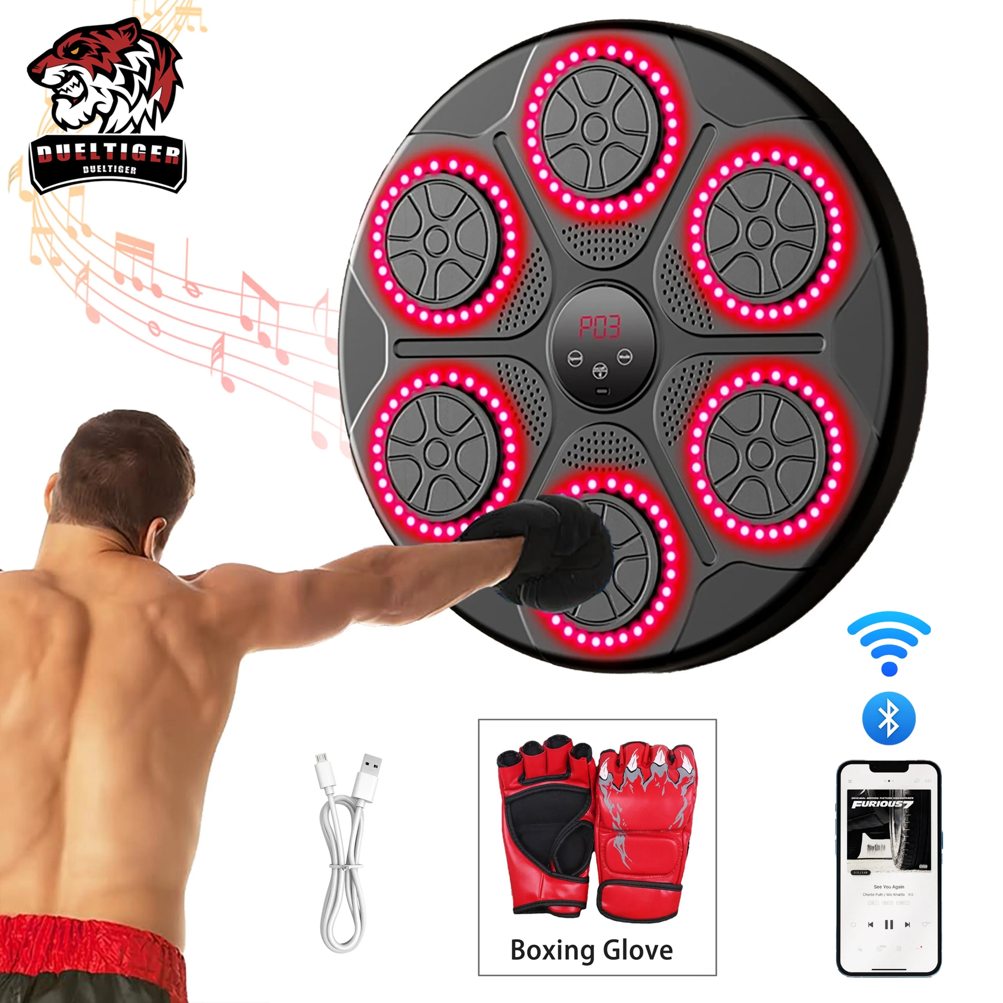 Smart Bluetooth Wall-Mounted Music Boxing Target Trainer – Electronic Punching Machine for Home Gym Zorelie.co