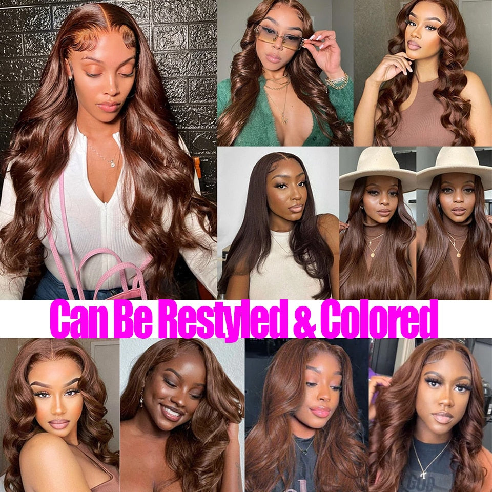 Chocolate Brown Bone Straight Human Hair Bundles with 4x4 Lace Closure Frontal Remy Brazilian Hair Weave Bundles with Closure HOL stores