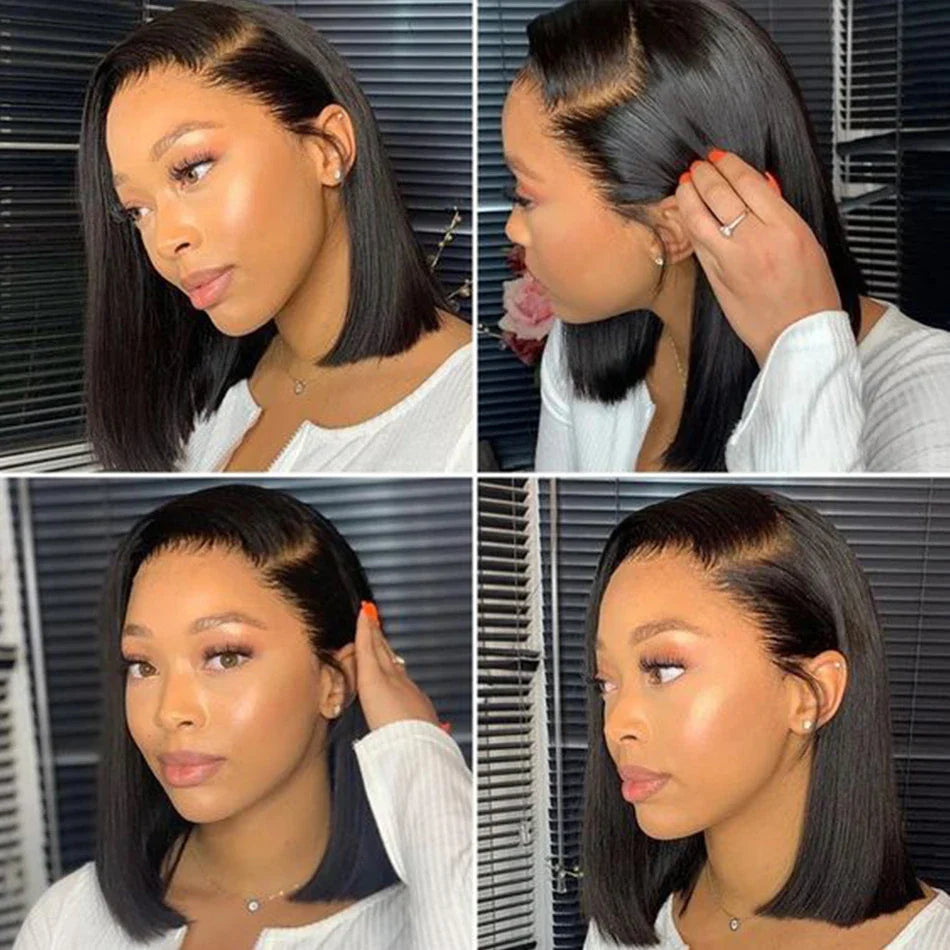 Bob Wig Brazilian Hair Lace Front Human Hair Wigs Short Bob Wig Pre Plucked Natural Color 4x4 Lace Part Lace Wigs For Women T&L Fashions Boutique