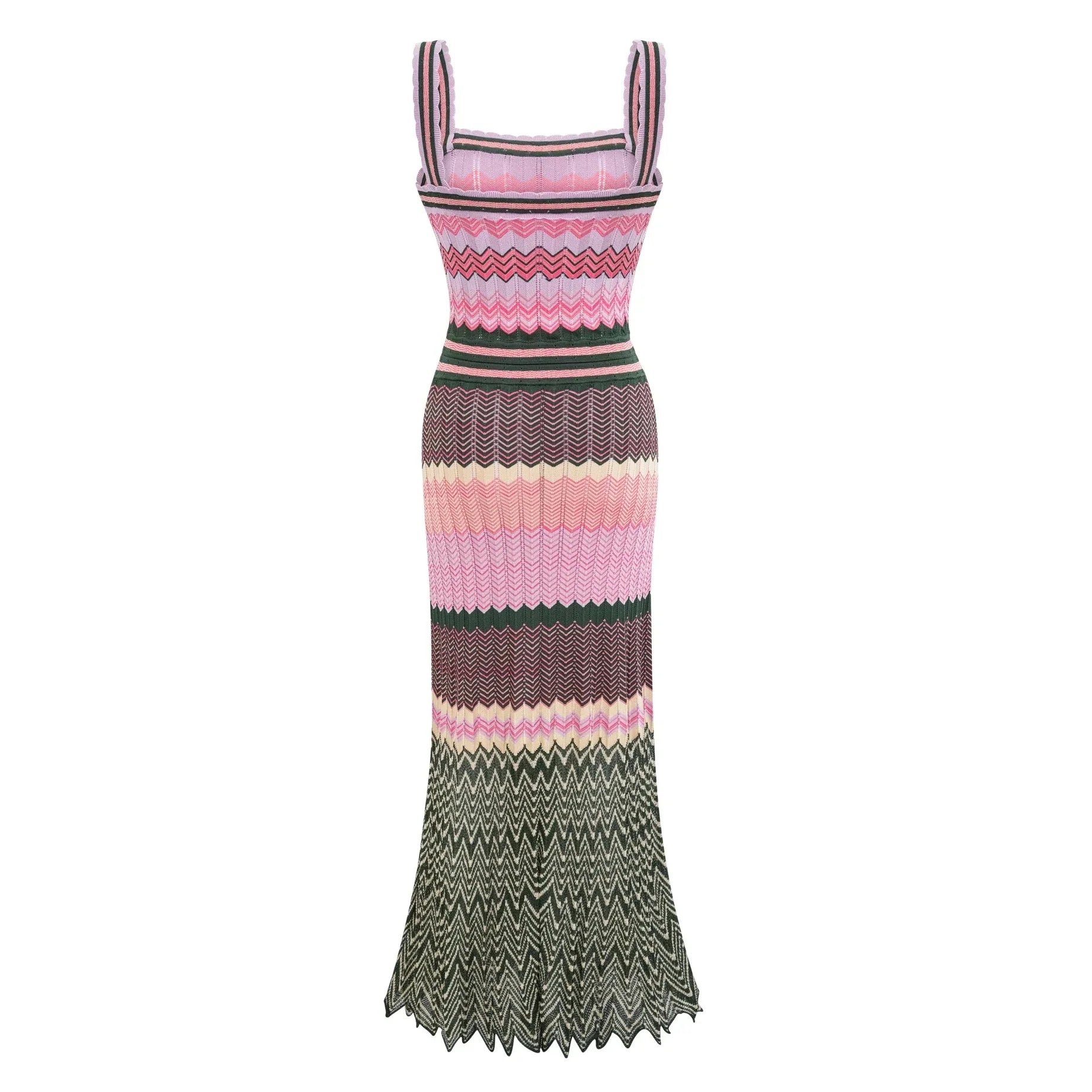 Vibrant Knitted Geometric Maxi Dress Boho Brown