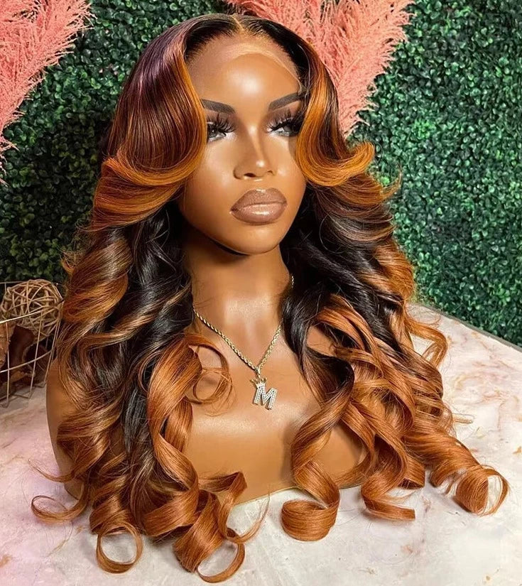 4x4 Lace Closure Wig Ombre Ginger Brown Colored Pre-Plucked 13x6 HD Transparent Lace Frontal Wig Wave Human Hair Orange Ginger HOL stores