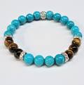 Blue Howlite and Tiger Eye Round Bead Bracelet 8mm - Balanced Emotions Sacred Crystals
