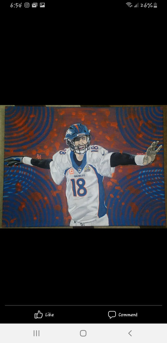 Payton Manning - Original Painting on Canvas (Broncos Superbowl 50) Artwork by A.D.M.