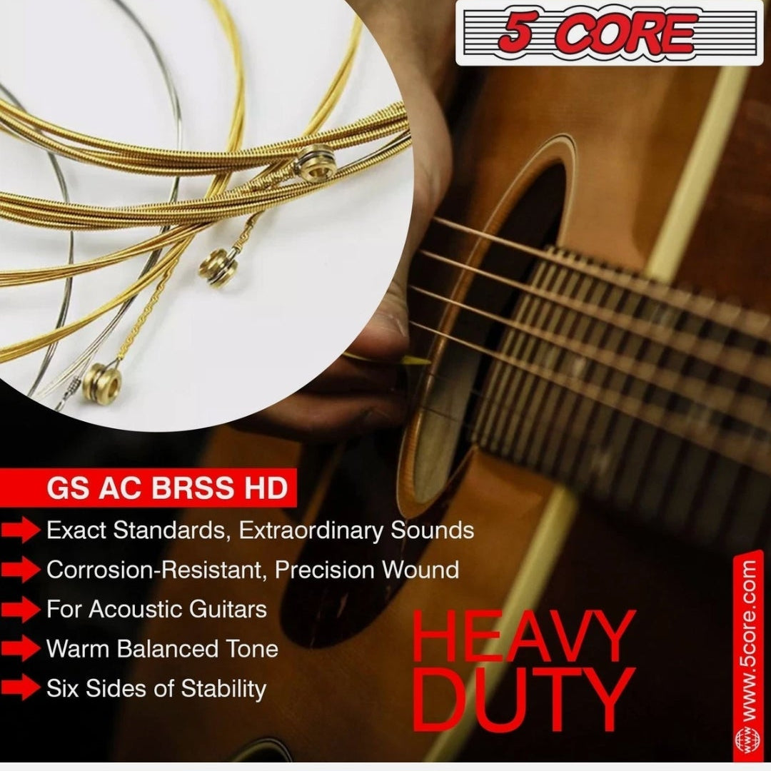 *5 Core Acoustic Guitar Strings Brass Heavy Duty Extra Light (.010–.048) High Carbon Steel Core Bright & Powerful Tone 6 String Set for All Acoustic Guitars - GS AC MindFreakArtistry