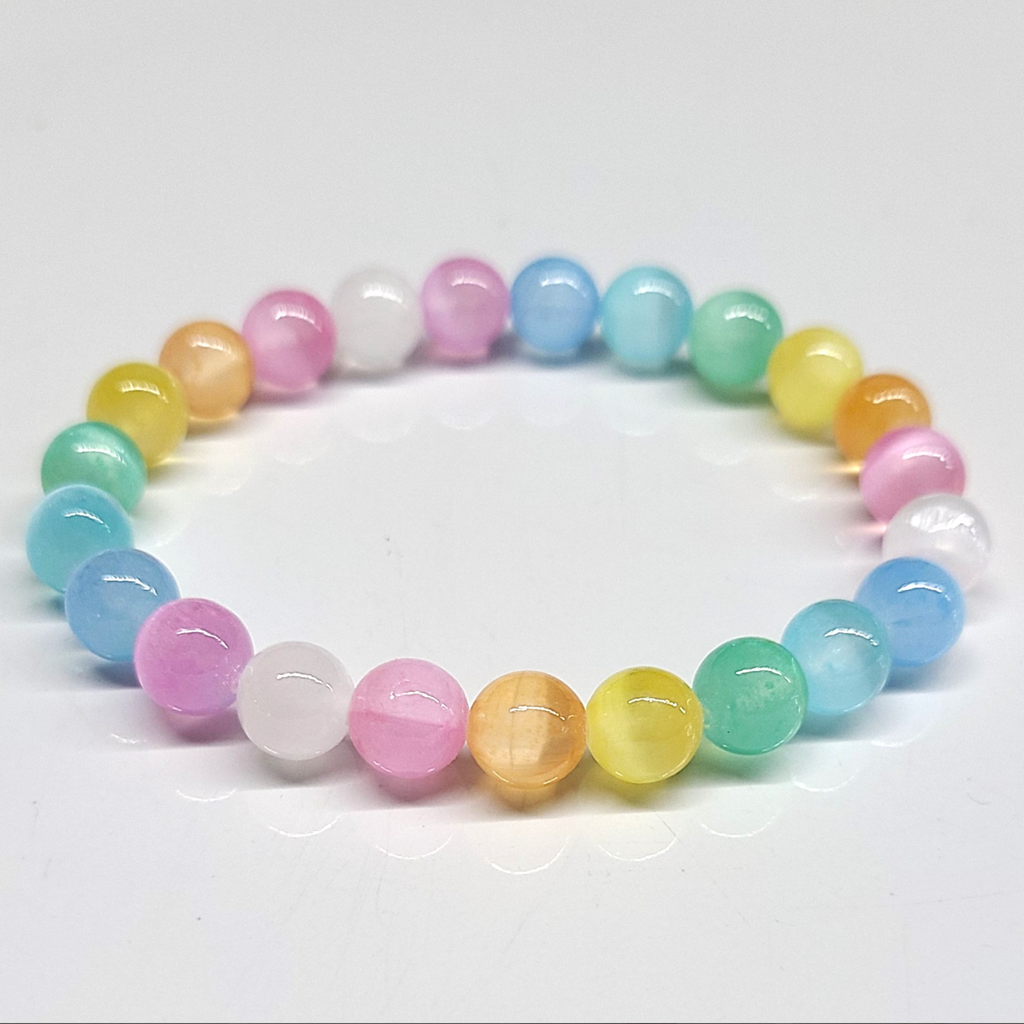 Rainbow Selenite Round Bead Bracelet 8mm - Emotional Alignment Sacred Crystals