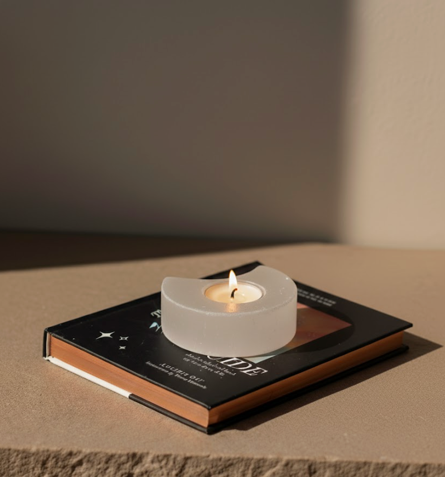 Selenite Moon Candle Holder CRYSTALS.COM