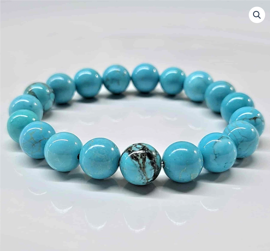 Blue Howlite Round Bead Bracelet - Anger Dissipation Sacred Crystals