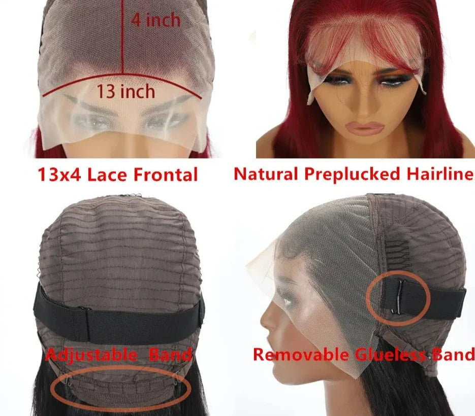 Bob Wigs Lace Front Human Hair Wigs 13x4 Burgundy Straight T&L Fashions Boutique