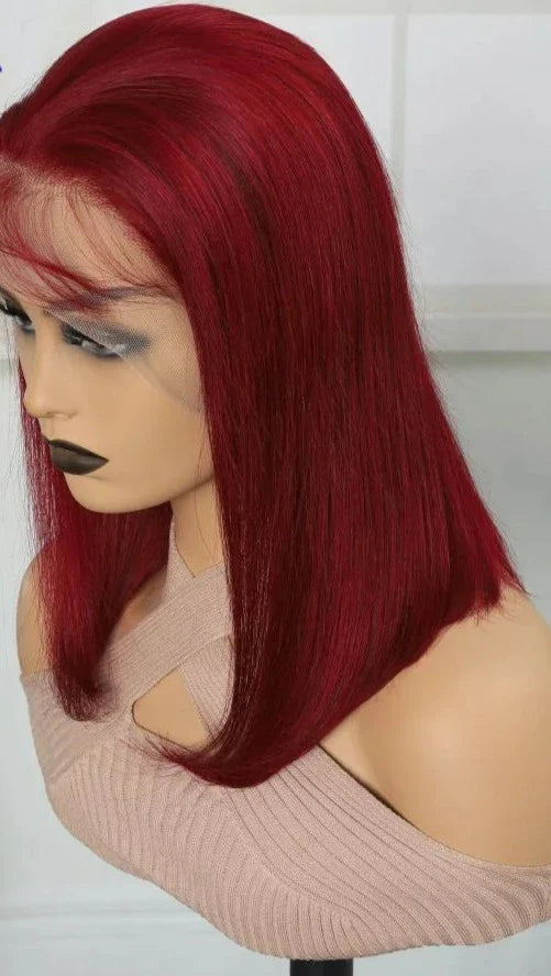 Bob Wigs Lace Front Human Hair Wigs 13x4 Burgundy Straight T&L Fashions Boutique