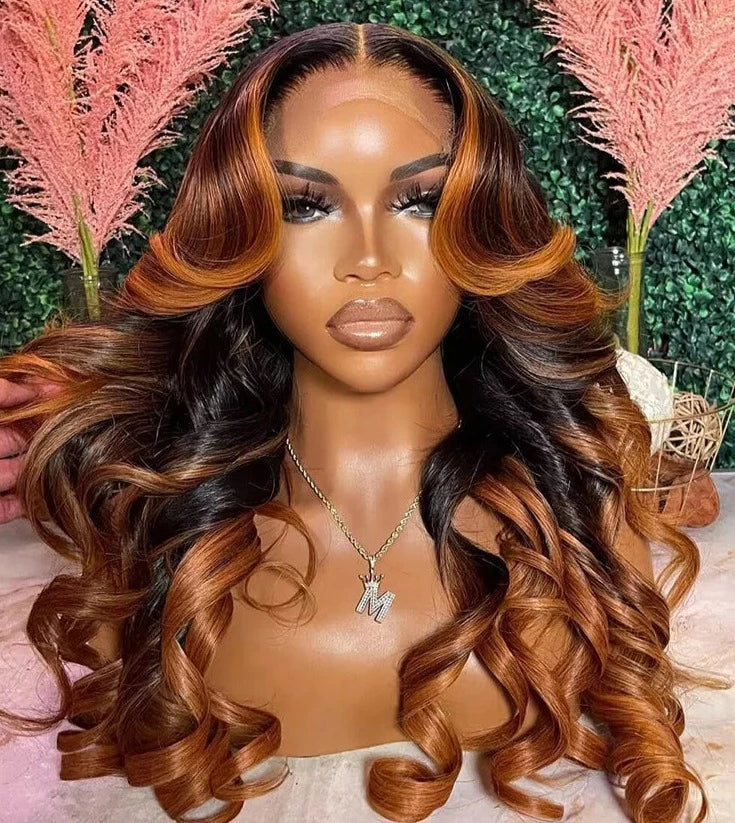 4x4 Lace Closure Wig Ombre Ginger Brown Colored Pre-Plucked 13x6 HD Transparent Lace Frontal Wig Wave Human Hair Orange Ginger HOL stores