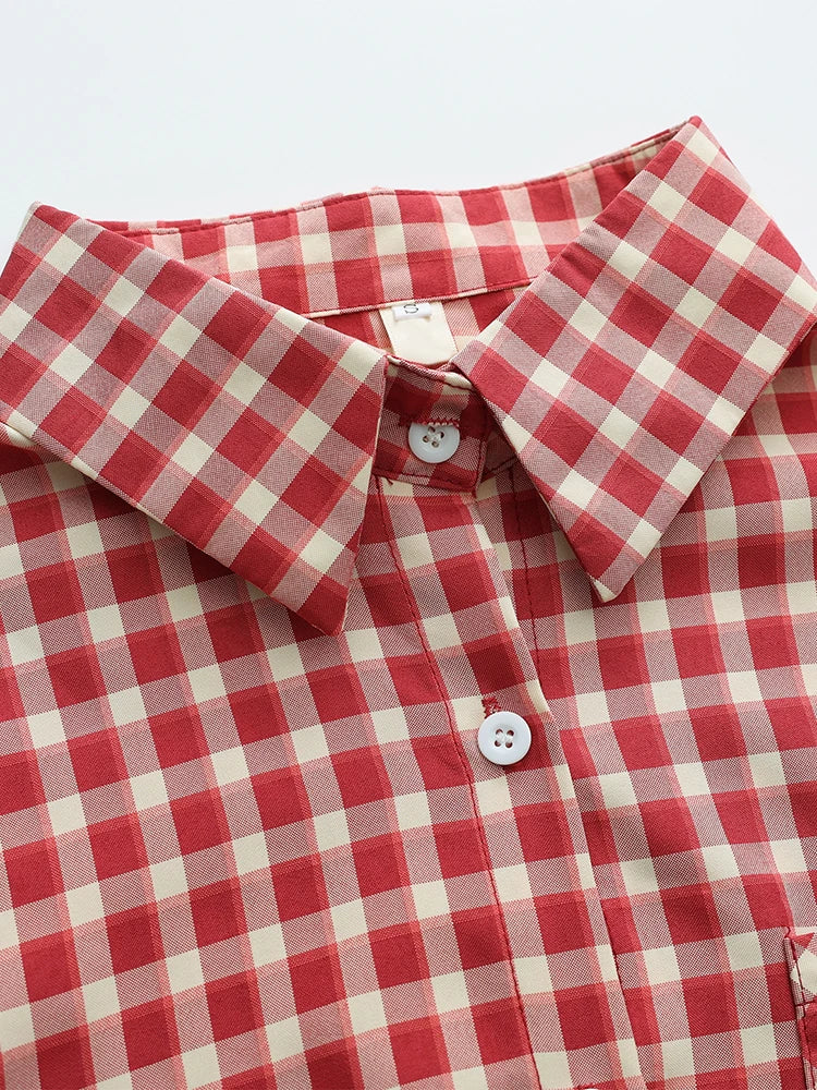 Adventurous Plaid Loose Blouse Boho Brown