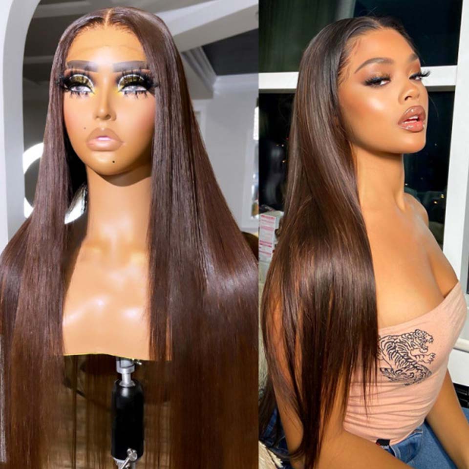 Chocolate Brown Bone Straight Human Hair Bundles with 4x4 Lace Closure Frontal Remy Brazilian Hair Weave Bundles with Closure HOL stores
