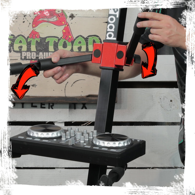 DJ Workstation Stand by FAT TOAD - 2-Tier Multiuse Sliding Piano Mount For Mixer, Digital Keyboard, MIDI Controller Tablet, Laptop Synthesizer GeekStands.com