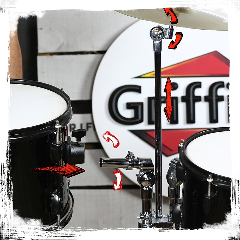 Double Tom Drum Stand with Cymbal Arm by GRIFFIN | Drummers Percussion Set Hardware with Dual Drum Mounts | Medium Duty Tom Holder with Double Braced Tripod Legs | Accommodates All Standard Cymbals GeekStands.com