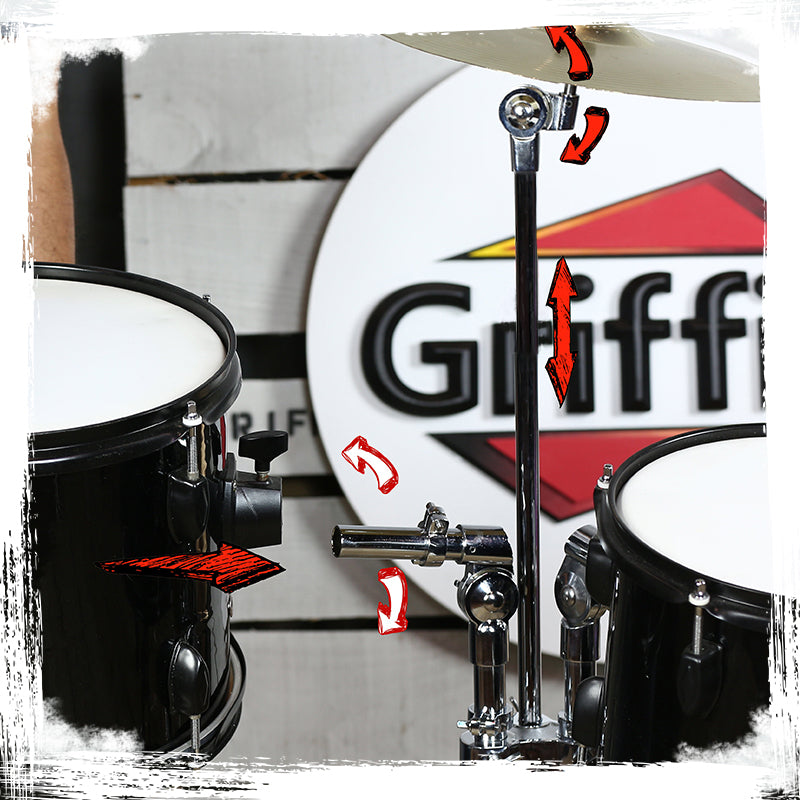 Double Tom Drum Stand with Cymbal Arm by GRIFFIN - Drummers Percussion Set Hardware with Dual Drum Mounts - Tom Holder with Double Braced Legs GeekStands.com