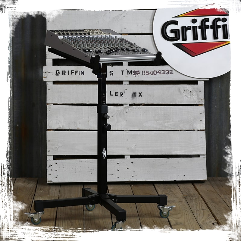Studio Mixer Stand DJ Cart by GRIFFIN | Rolling Standing Rack On Casters with Adjustable Height | Portable Turntable Holder | Mobile Mount For Digital Drum Machine, Mixing Audio Gear & Music Equipment GeekStands.com
