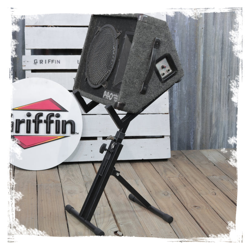 Guitar Combo Amplifier Stand by GRIFFIN - PA Speaker Karaoke Monitor Holder - Low Profile Pro-Audio Amp Tilt Back Mount Stand for Speaker Cabinet GeekStands.com