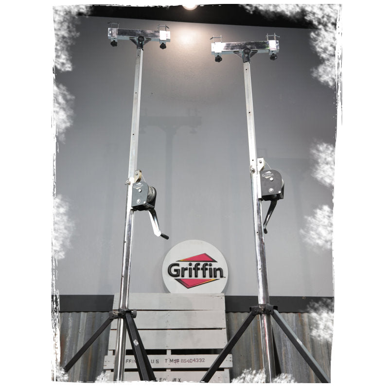 GRIFFIN Crank Lighting Truss Stands - T Adapter Bar & DJ Booth Trussing System for Light Cans & Speakers - Pro-Audio Stage Platform Hardware Package GeekStands.com